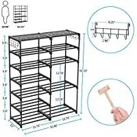 Vekin Shoe Shelf Shoe Storage Organizer with Side Hooks For Entryway Metal Shoe Rack