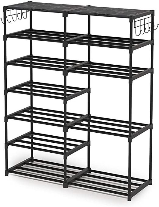 Vekin Shoe Shelf Shoe Storage Organizer with Side Hooks For Entryway Metal Shoe Rack