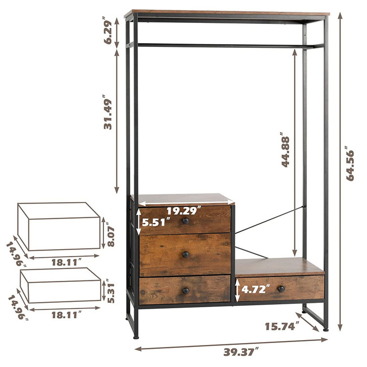 Vekin Furniture Closet Organizer Heavy Duty Garment Rack Extra Large Entryway Hall Tree Coat Rack with Shoe Storage Wardrobe