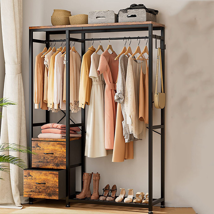 Vekin Furniture Industrial Clothing Racks Wooden and Metal Clothes Coat Rack Freestanding Closet Organizer Rack