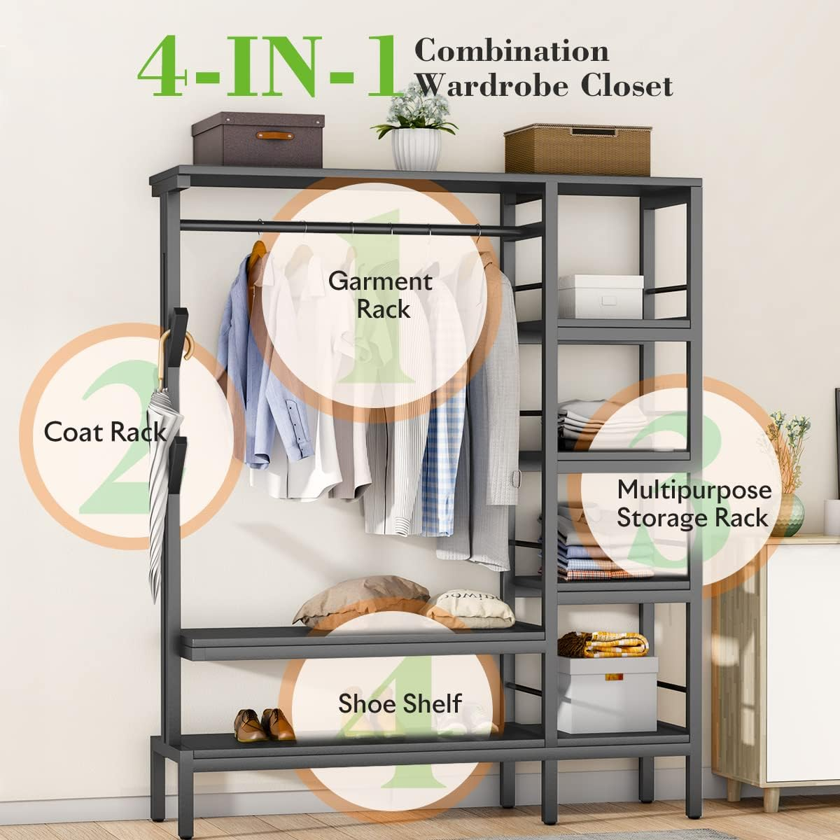 Coat Rack Heavy Duty Clothing Rack for Hanging Clothes Closet Storage