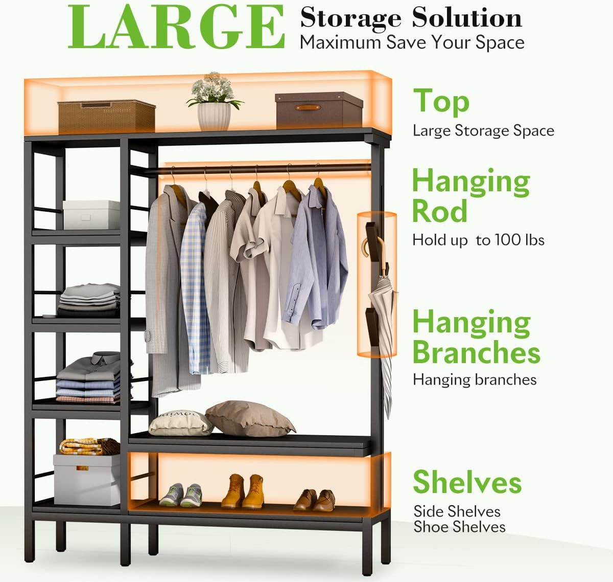 Coat Rack Heavy Duty Clothing Rack for Hanging Clothes Closet Storage