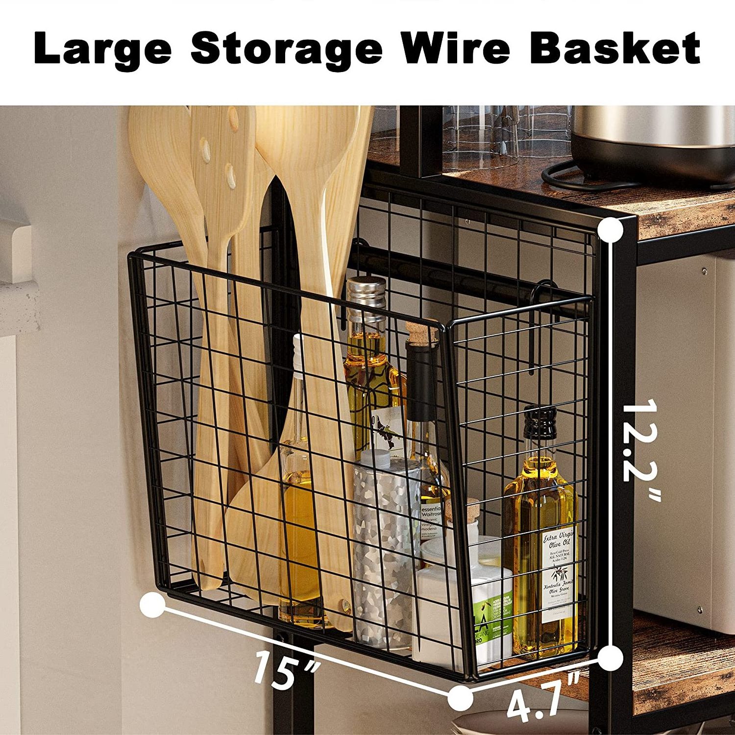 Baker's Rack, 5 Tier Kitchen Island with Hooks Microwave Stand with Mesh Panel Storage, Utility Storage Shelf for Kitchen