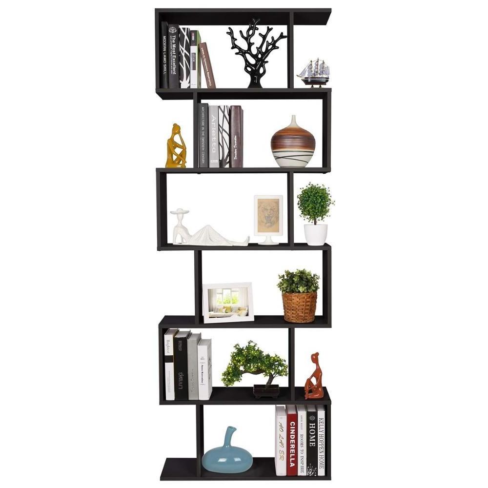 Cheap Modern Display Shelf Black 6-tier Bookcase S Shaped Display Storage Shelves Corner Bookshelf