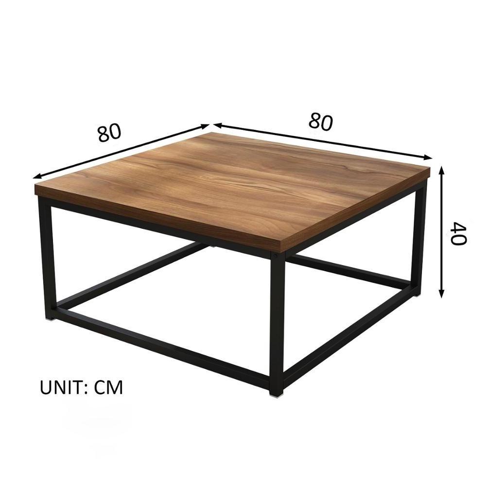 Mid-Century Style Walnut Colour Wooden Coffee Table Side Table with Black Metal Frame