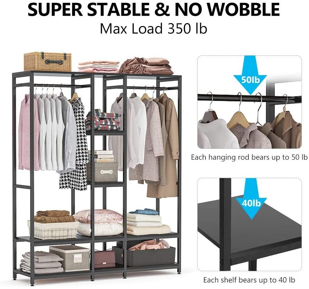 Double Rod Free Standing Heavy Duty Clothe Closet Extra Large Wardrobe Clothes Garment Rack