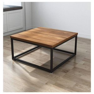 Mid-Century Style Walnut Colour Wooden Coffee Table Side Table with Black Metal Frame