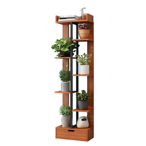 New Arrival Latest Design Flower Pot Rack Plant Stand With Drawer Tiered Plant Ladder Multi-functional Wood Steel Shelves