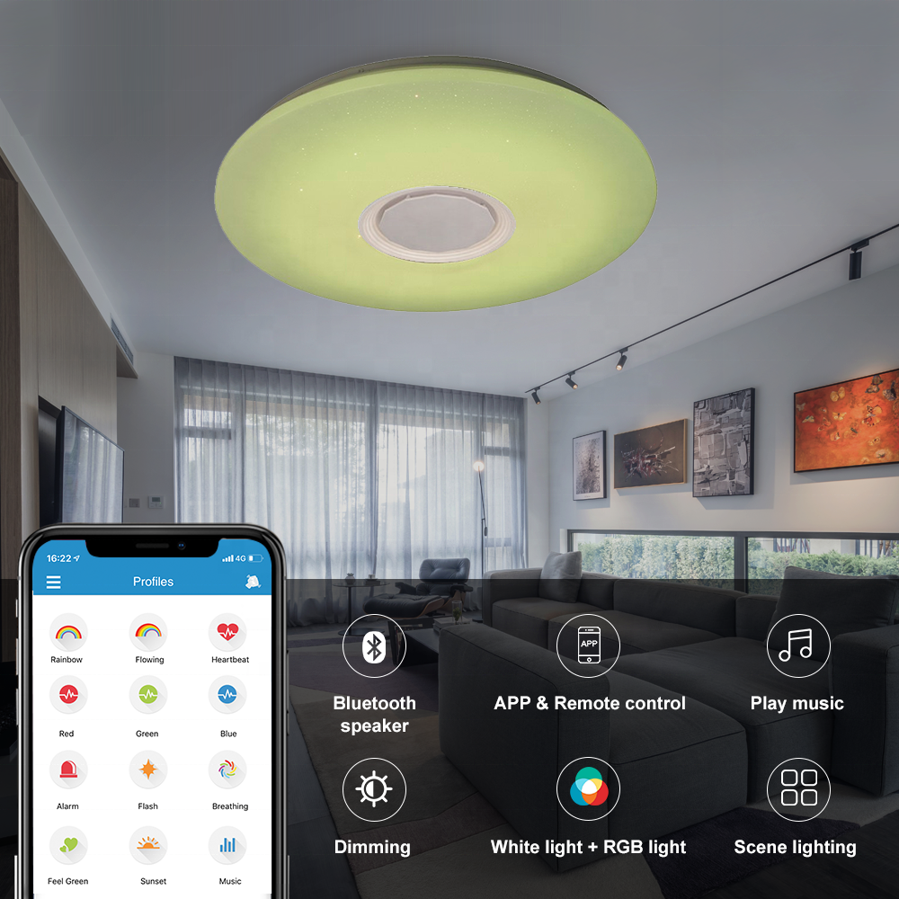 RGB led ceiling light blue teeth speaker 24W36W CCT dimmable led ceiling light fixture with remote control lamparas de techo