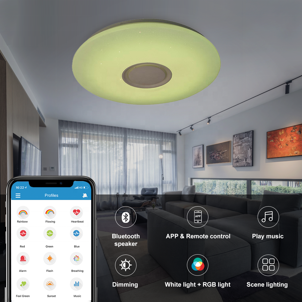 ENVIS Round Music Series Lamp 2.4G Control Phone APP Wireless Speaker  RGB Arylic Indoor Ceiling Light Fixtures