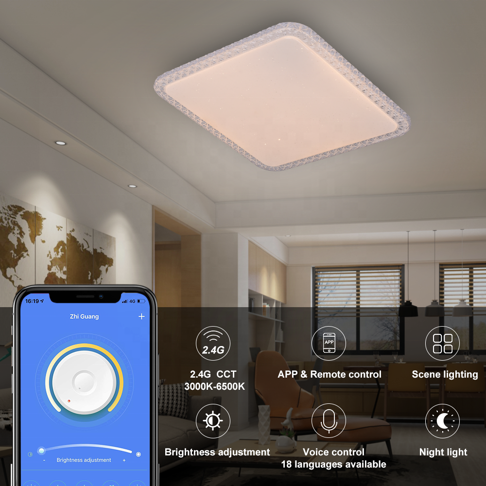 ENVIS Square Crystal Design Wireless 2.4G Remote Control Scence Lighting CCT Change Factory Price Indoor Ceiling Light