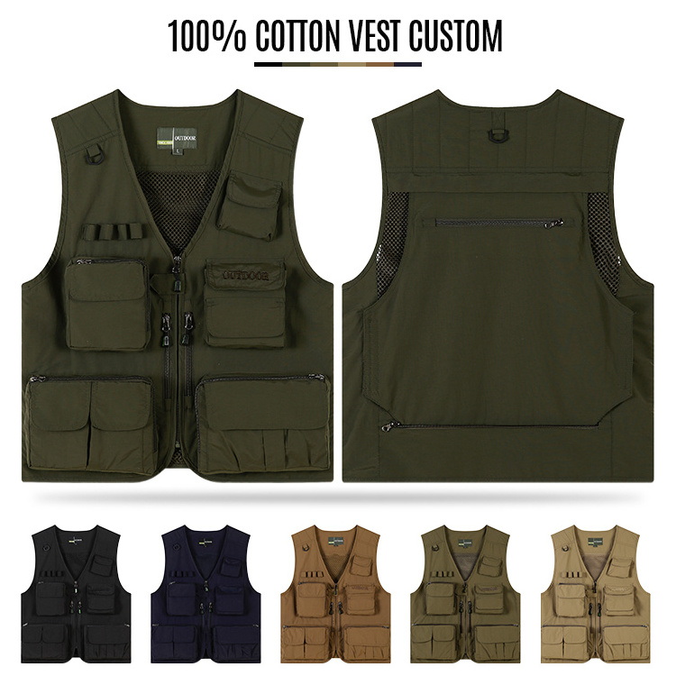 High quality Men's Multi Pockets Cotton Cargoes Fisherman Vest Waistcoat climbing fishing Journalist Photography Vest