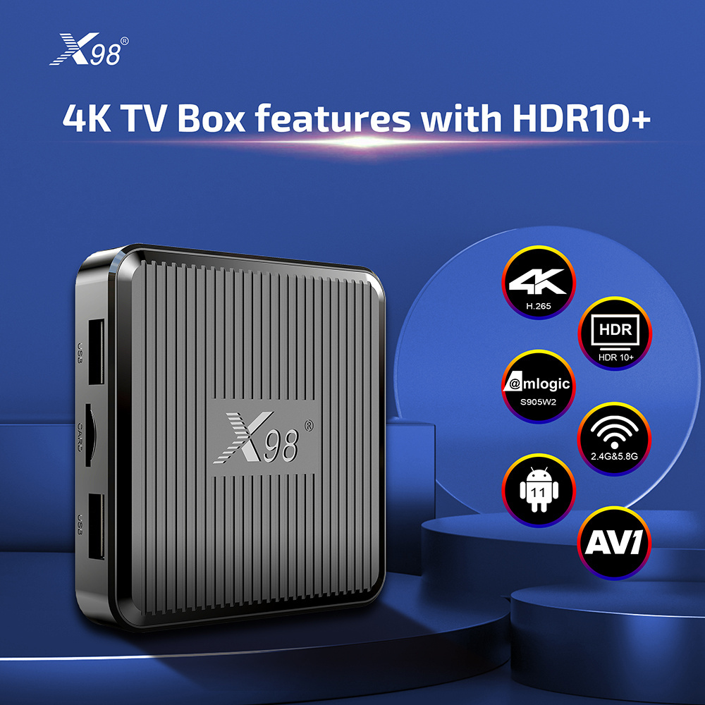 Promotional android tv box X98Q with 4k HDR10 Amlogic S905W2 super heat dissipation android 11 home tv box for watching movie