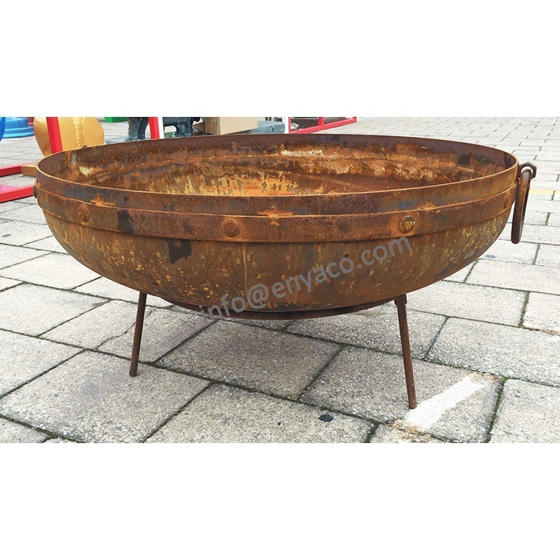 China Supplier Metal Kadai Style Natural Rust Finish Heavy Water Firepit Outdoor Steel Deep Dish Bowl Brazier Iron Fire Pit