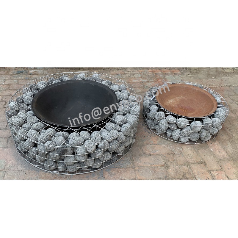 Custom Firepit Outdoor Concrete Table,  Garden Metal Fire Pit BBQ Fireplace with Gabion Stone