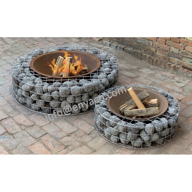 Custom Firepit Outdoor Concrete Table,  Garden Metal Fire Pit BBQ Fireplace with Gabion Stone