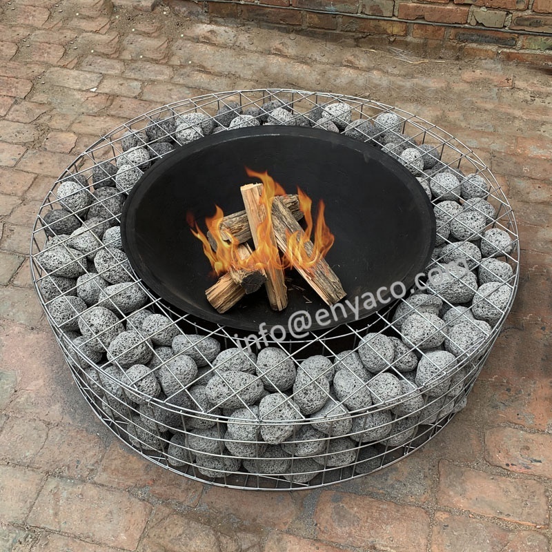 Custom Firepit Outdoor Concrete Table,  Garden Metal Fire Pit BBQ Fireplace with Gabion Stone