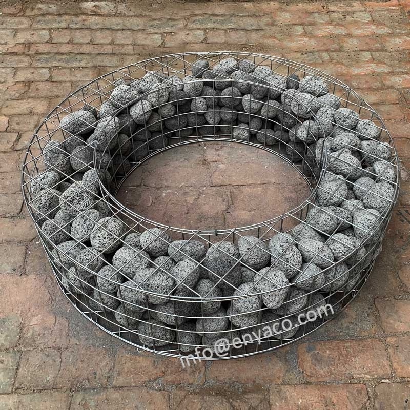 Custom Firepit Outdoor Concrete Table,  Garden Metal Fire Pit BBQ Fireplace with Gabion Stone