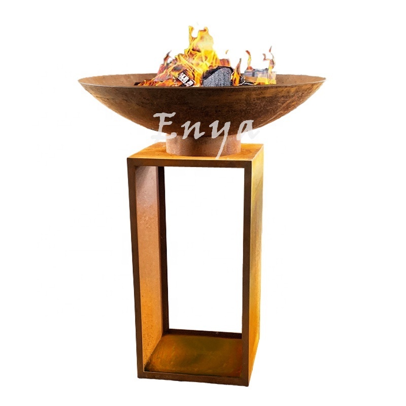 Rusty 30 Inch Garden Patio Firepit Burner Outdoor Wood Burning Outside Metal Fire Pits BBQ With Tall Log Storage Base