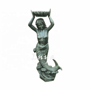 Hot Sale Casting Iron Bronze Color Standing Metal Life Size Garden Lawn Pool Ornaments Mermaid Sculpture Statue Outdoor