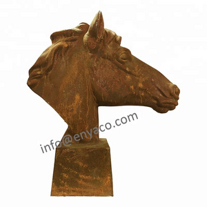 Metal Rustic Garden Lawn Life Size Decorative Cast Iron Horse Head Ornaments Sculpture Statue