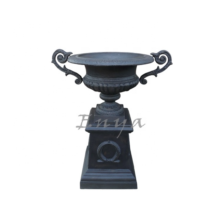 Garden Open Vase with Pedestal, Urn Flower Pots & Planters Cast Iron Garden Outdoor Landscape Decoration Metal Pots in KD Pieces