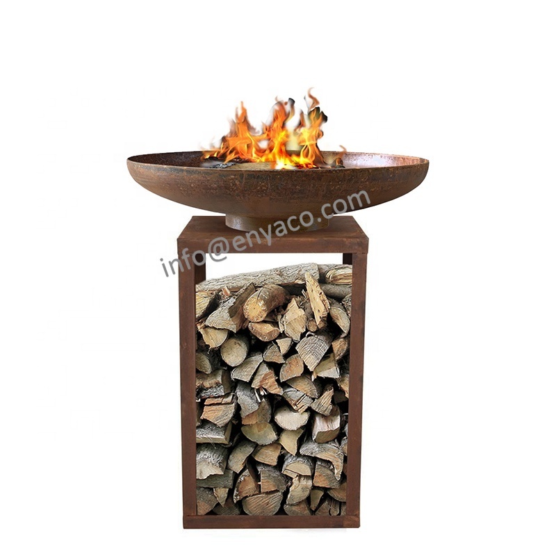 En Acier Corten Bol de Foyer Exterieur Steel Raised Storage Base Wood Burning Fire Pit Burners Outdoor