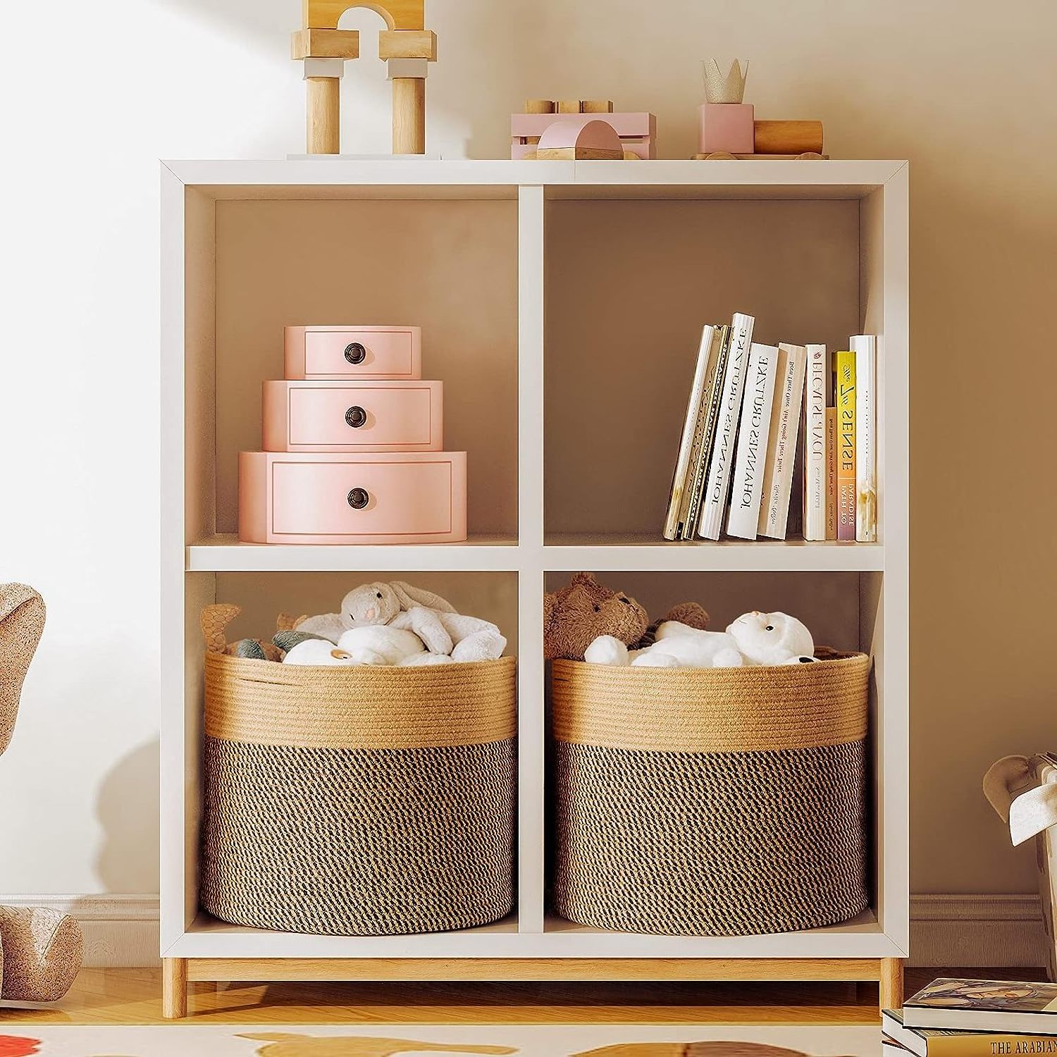 Large Woven Laundry Cotton Wicker Storage Basket for Shoes Jute Boho Toy Basket Yoga Mat Storage Round Storage Bin