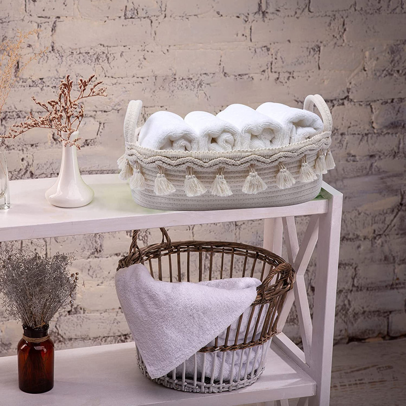 Desktop Clutter Storage basket decorative Lace laundry toy braided basket cotton rope storage basket with low price