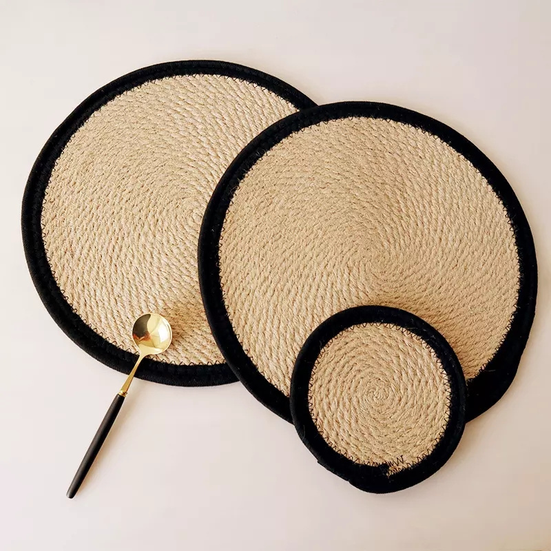 Manufacturers directly supply new cotton rope and linen grass double quilted round placemat insulation tablet mat