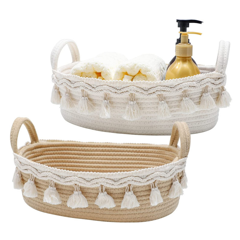 Desktop Clutter Storage basket decorative Lace laundry toy braided basket cotton rope storage basket with low price