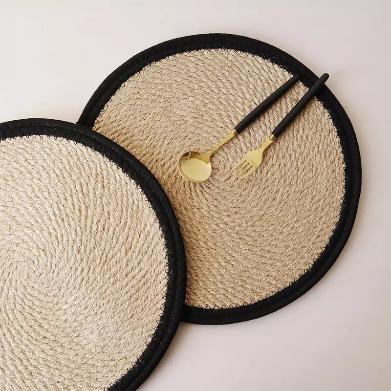 Manufacturers directly supply new cotton rope and linen grass double quilted round placemat insulation tablet mat