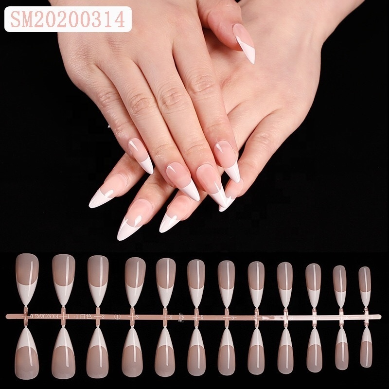 wholesale Long Coffin Press On Nails With Rhinestone Pink Glitter Stick On Fakenail Nails Decorated Artificial Finger Nai