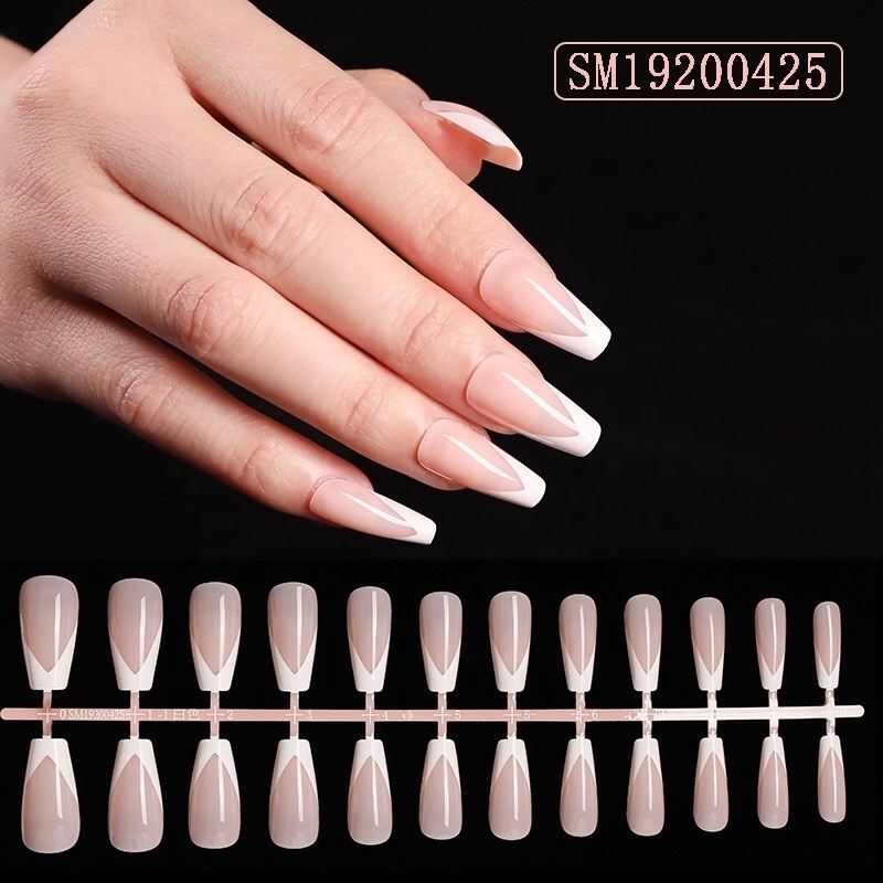 wholesale Long Coffin Press On Nails With Rhinestone Pink Glitter Stick On Fakenail Nails Decorated Artificial Finger Nai