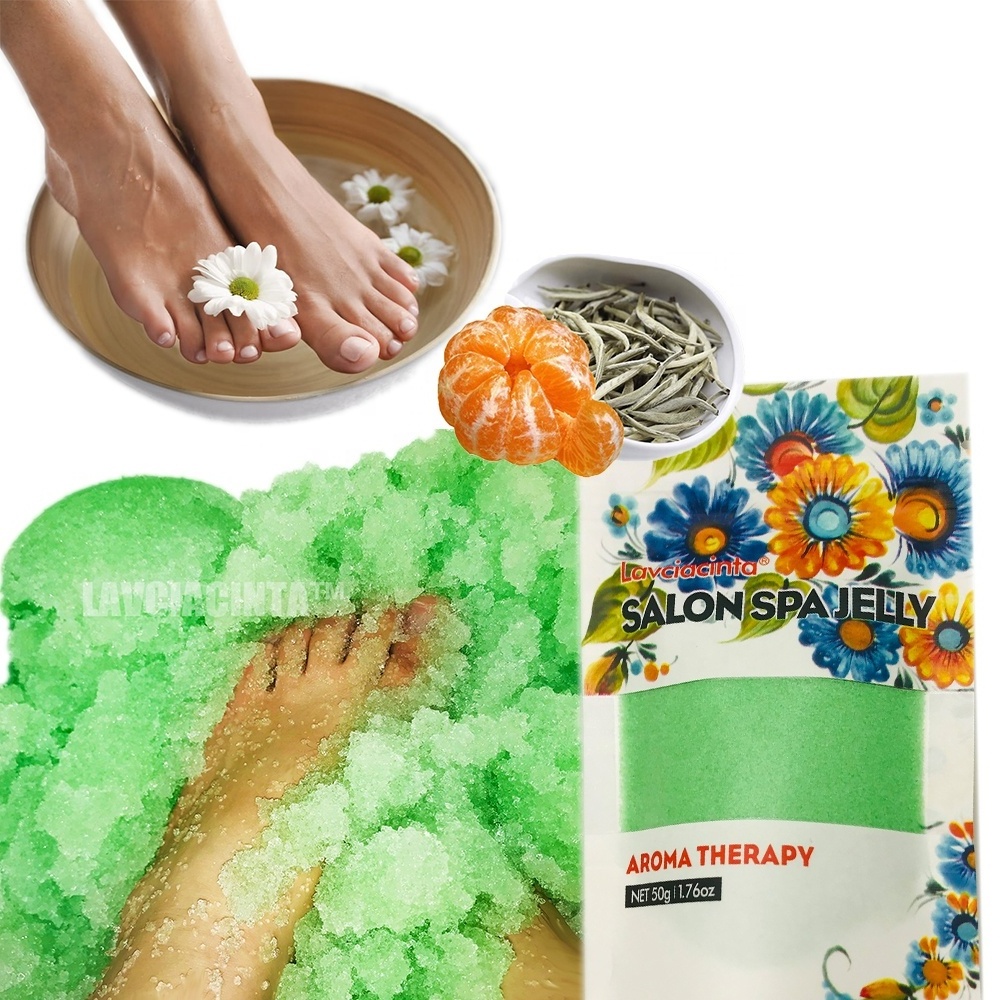 OEM  organic Moisturizing Soothes Relieve Tired Exfoliating Soft Feet Remove Dead Skin Foot Bath Salt Foot Spa Jelly Foot Soak