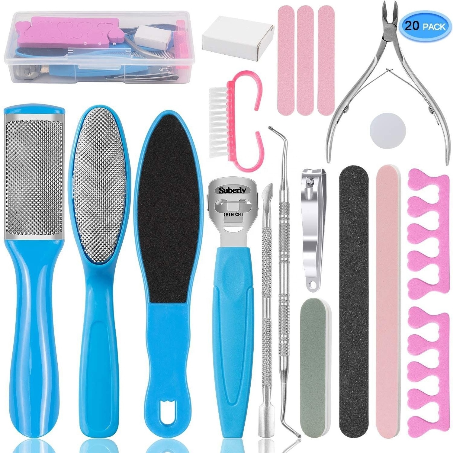 professional pedicure tools set 20 in 1 stainless steel foot care kit foot rasp dead skin remover pedicure kit for travel