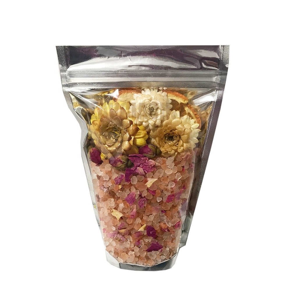 100% Natural Private Label Epsom Salts Bath Soaking Scented Luxury Crystal Himalayan Salt in Zip Bag