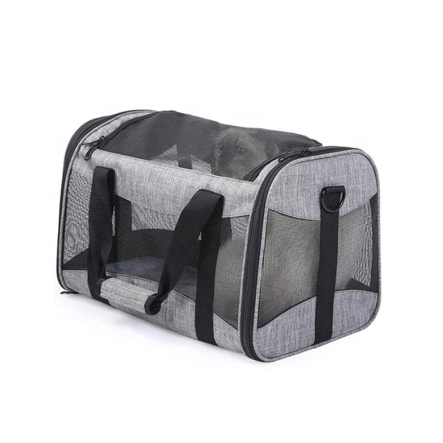 Customize Gray Large Collapsible Soft Side Mesh Kitten Tote Handbag |Dog Cat Rabbit Kennel Crate Vet Pet  Travel Carrier Bag