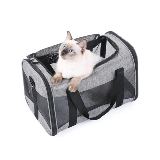 Customize Gray Large Collapsible Soft Side Mesh Kitten Tote Handbag |Dog Cat Rabbit Kennel Crate Vet Pet  Travel Carrier Bag