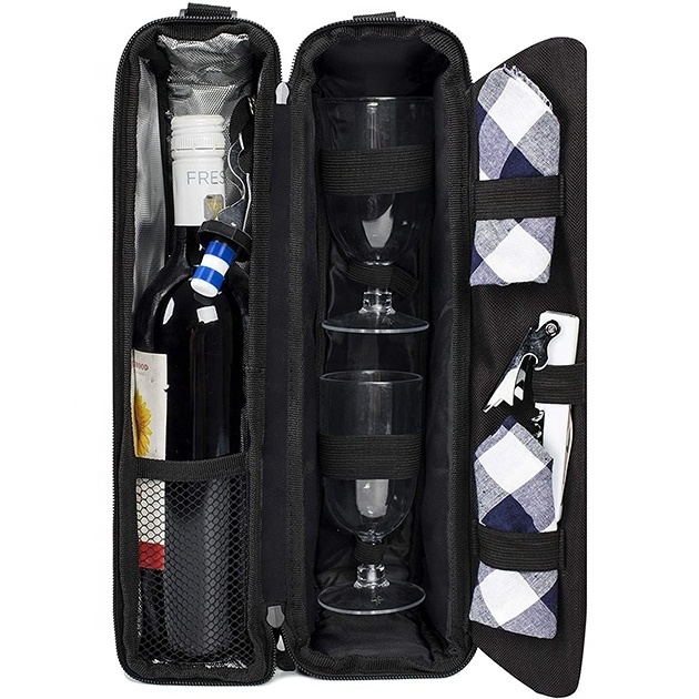 Wine Drinking Tote Bag with Refrigerated Cooler Thermal Compartment |Picnic Cutlery Set |Bottle Opener For Beach Camp BBQ Party