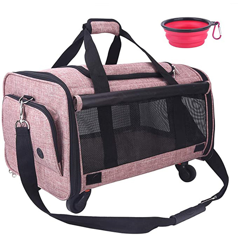 Customize ecofriendly lightweight airline approved transparent window outdoor hike fat cat dog pet travel carrier trolley bag