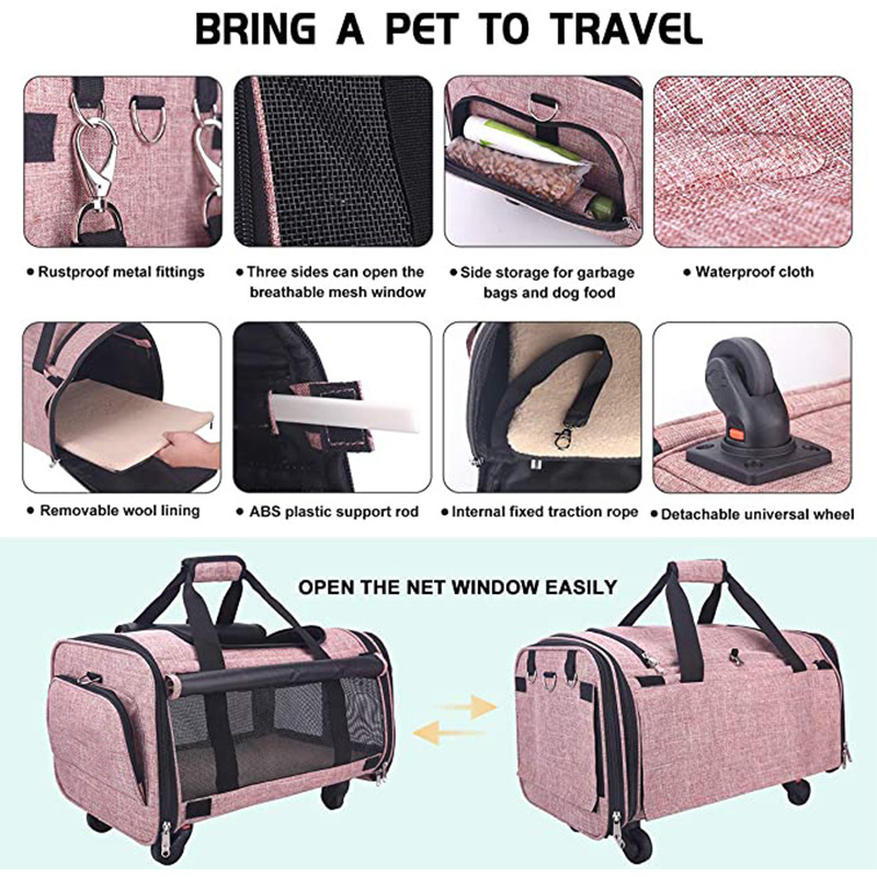 Customize ecofriendly lightweight airline approved transparent window outdoor hike fat cat dog pet travel carrier trolley bag