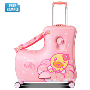 Customize 204 inch Children Travel Roll Kid Ride Trolley Luggage with Wheel Yellow Car Travel Suitcase Carry with Password Lock