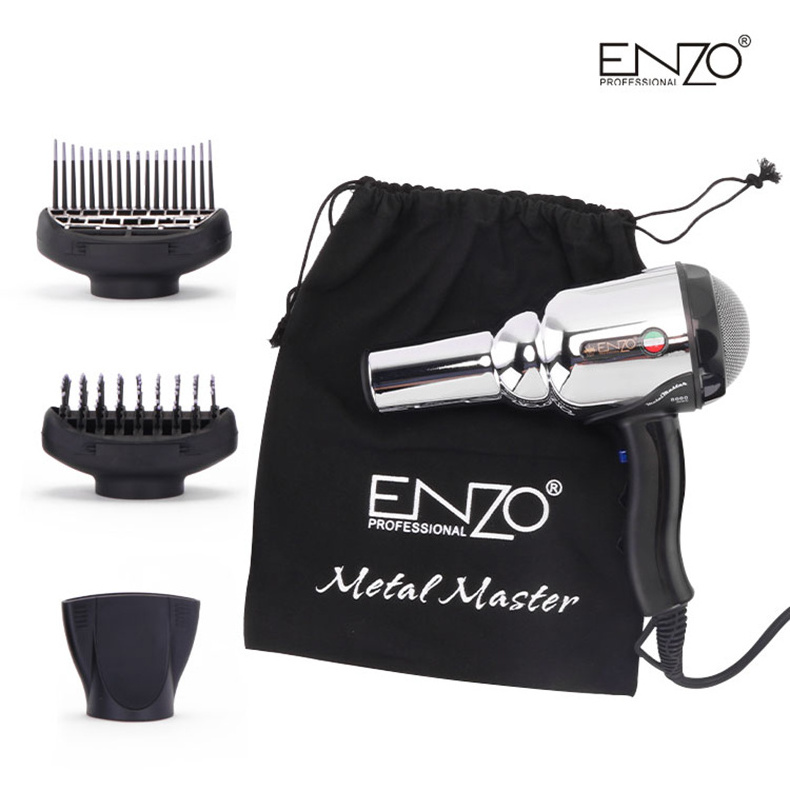 ENZO Professional Salon Styling Tool AC Motor Travel Stainless Steel Shell Metal Cold Hot Air Brush Home Blower Comb Hair Dryer