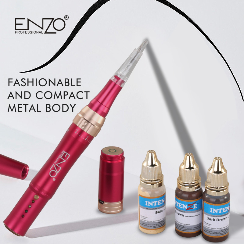 ENZO Newest Permanent Makeup Tattoo Machine with 2 Head Digital Eyebrow Tattoo Machine Pen Universal Tattoo Cartridge Needles