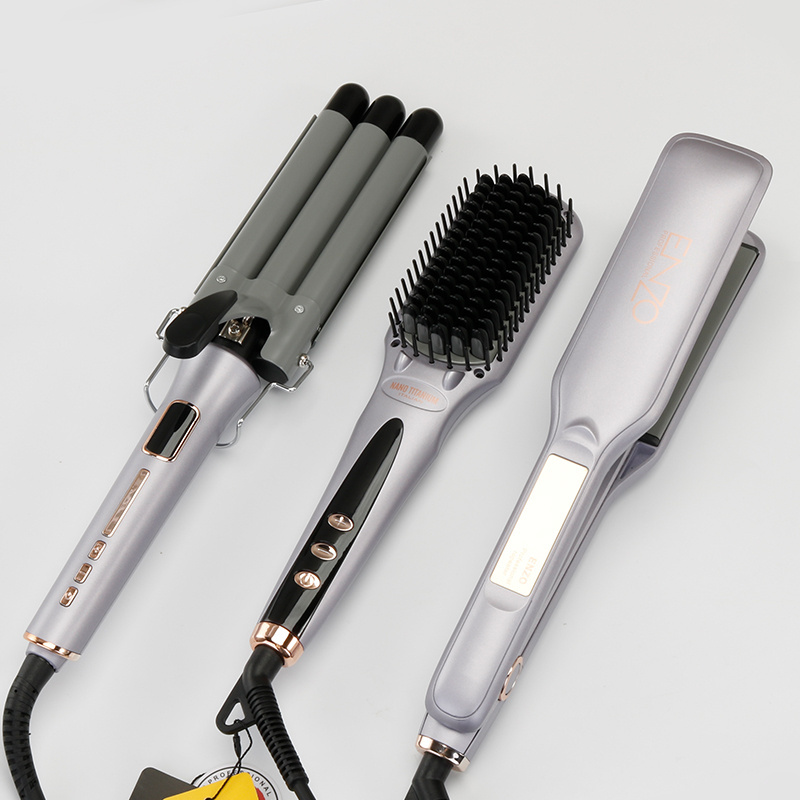 ENZO Hot Sale Flat Iron Set Wide Plate Ceramic Comb Three Stick Curling Iron And Hair Straightener Sets With Hot Hair Tool