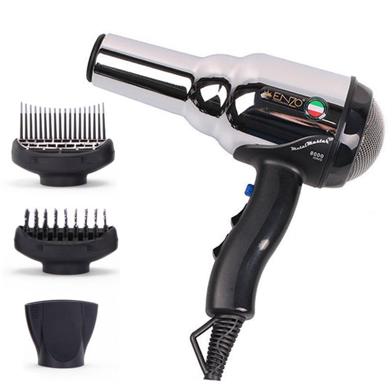 ENZO Professional Salon Styling Tool AC Motor Travel Stainless Steel Shell Metal Cold Hot Air Brush Home Blower Comb Hair Dryer