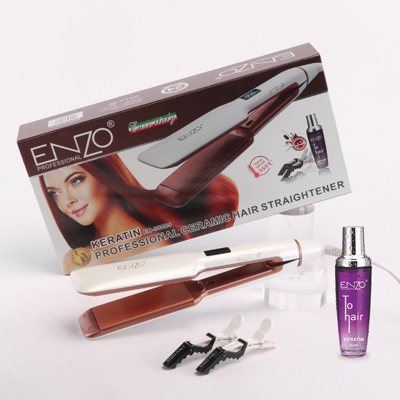 ENZO 2023 High quality professional LED ceramic flat iron straightening styling tools salon white hair straightener