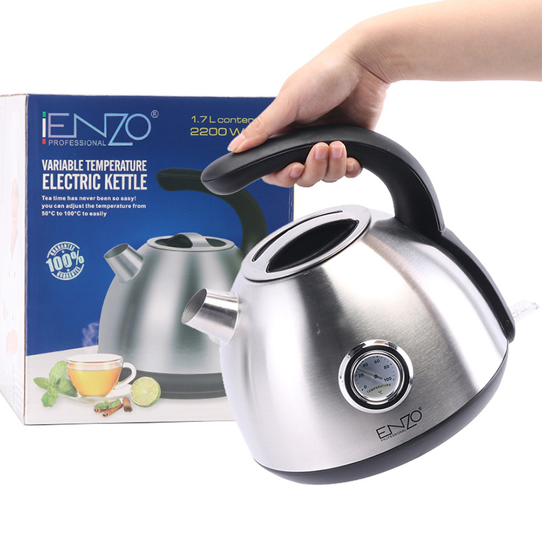 ENZO Wholesale 1700ml New Design Stainless Retro Style Kettle Tea Hot Water Vintage Electric Kettles With Thermometer