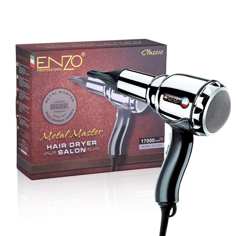 ENZO Professional Salon Styling Tool AC Motor Travel Stainless Steel Shell Metal Cold Hot Air Brush Home Blower Comb Hair Dryer